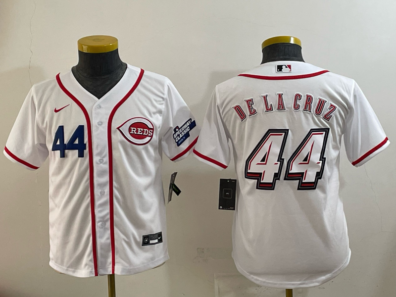 youth Cincinnati Reds #44 Delacruz White Nike MLB 2025 Jersey 002